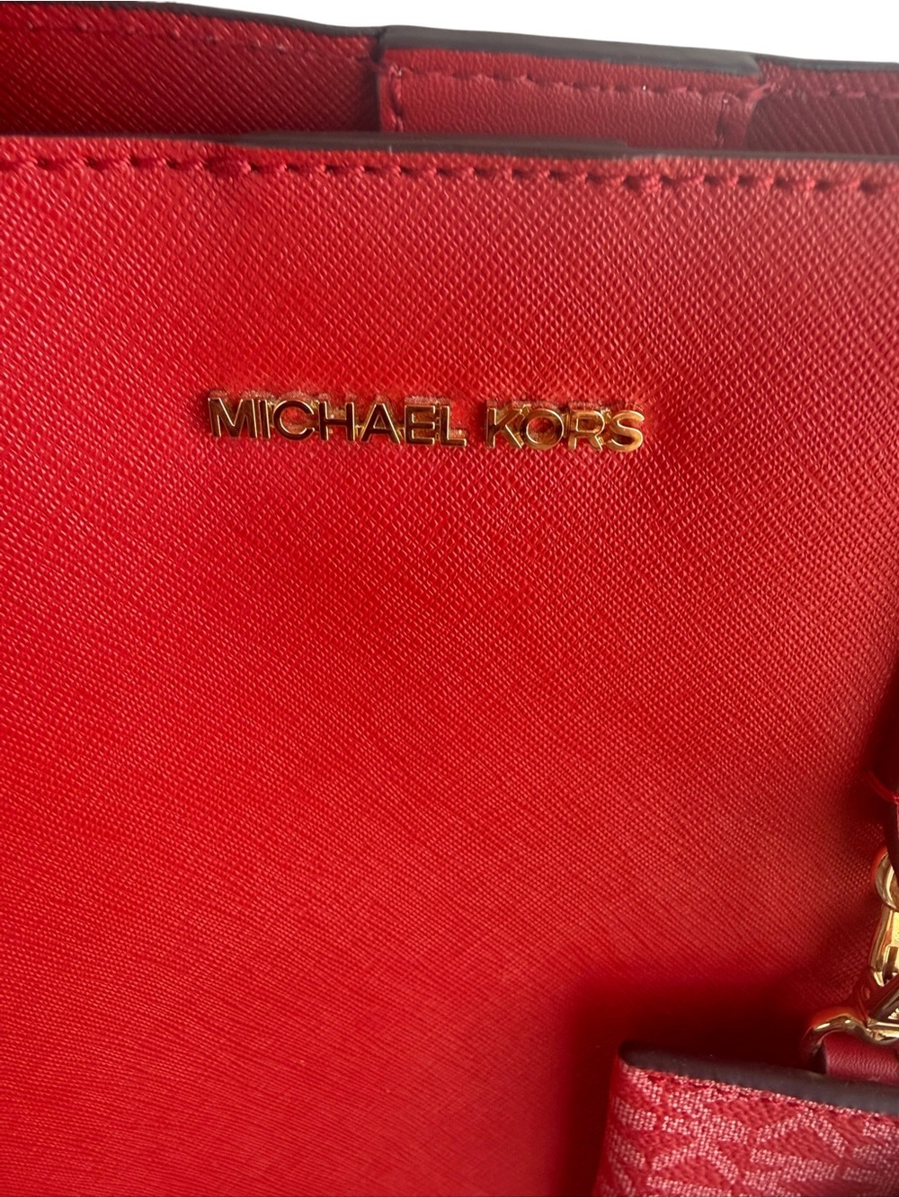 Michael Kors Red Saffiano Leather Tote Bag + Matching Key Wallet Charm - Picture 5 of 5